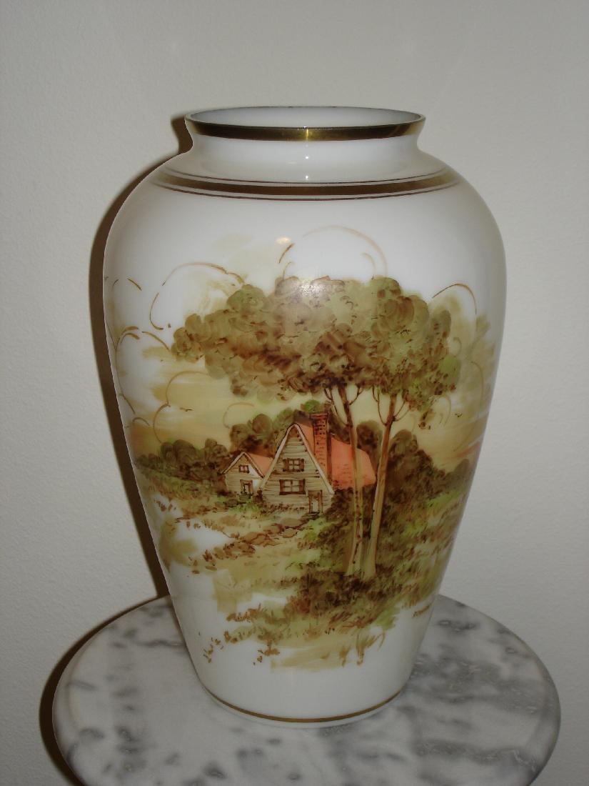 DeLuxe Inc USA Hand Painted signed 13" Milk Glass Vase eBay