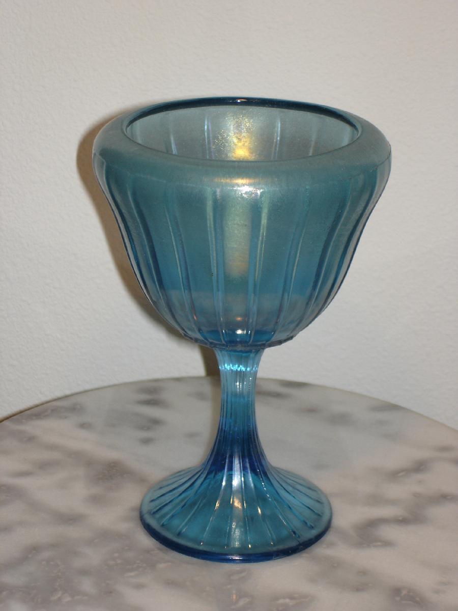 Northwood Rainbow Blue Stretch Glass footed Cupped Vase or Comport eBay