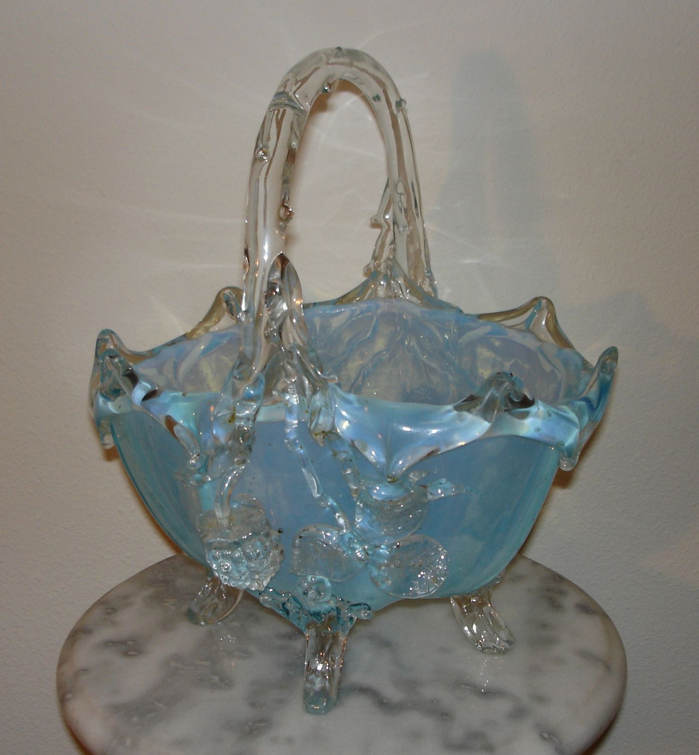 Antique Art Glass Handled Basket